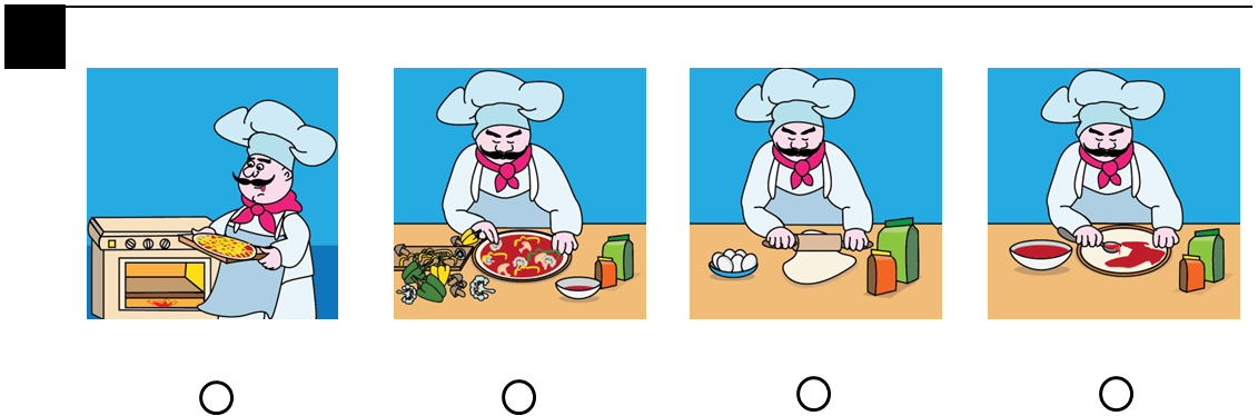 3 The Chef Has Rolled Pizza Dough Spread Tomato Sauce And Placed Toppings On Which Step Is Missing